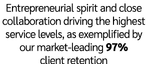 Entrepreneurial spirit and close collaboration driving the highest service levels, as exemplified by our market leadi...