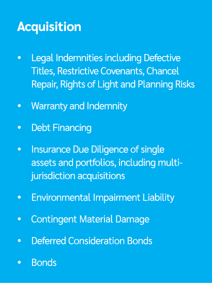 Acquisition � Legal Indemnities including Defective Titles, Restrictive Covenants, Chancel Repair, Rights of Light an...
