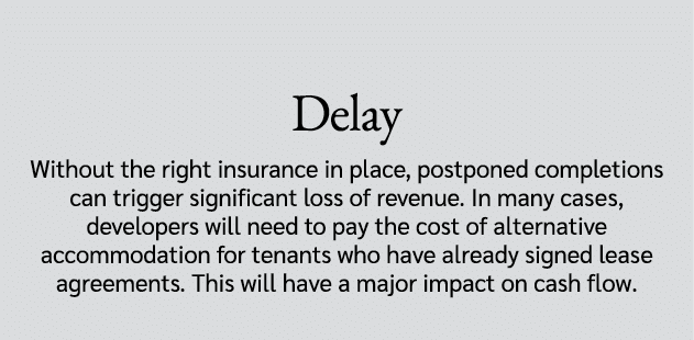 Delay Without the right insurance in place, postponed completions can trigger significant loss of revenue. In many ca...